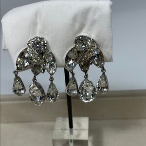 Albert Weiss Silver clip On Crystal Chandelier Earrings